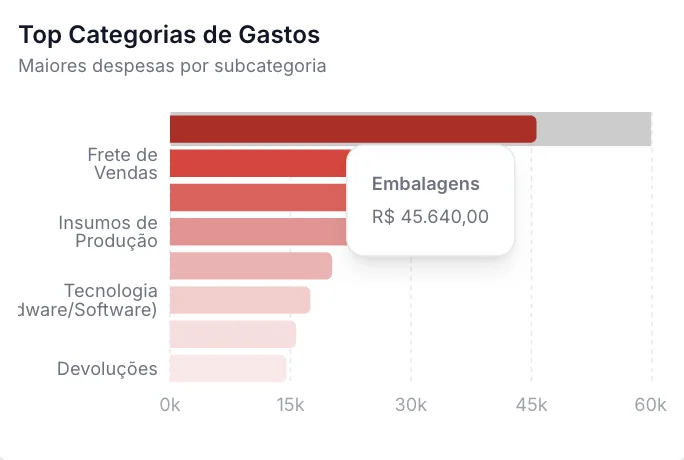 Gráfico de top categorias de despesas no Financeiro Diário